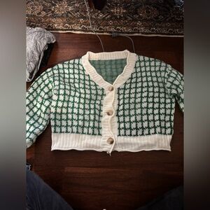 Green and White Women's Sweater